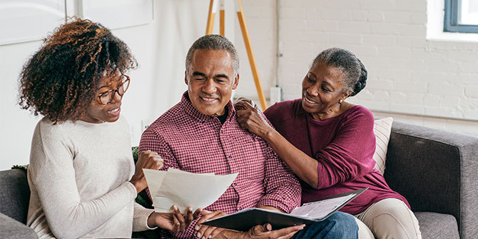 family looking over papers