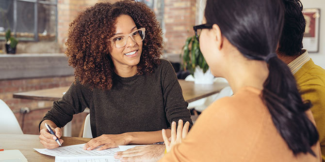 Two women talking