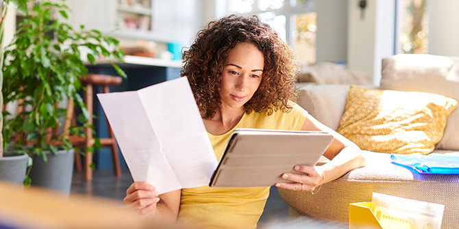 Woman checking her finances online