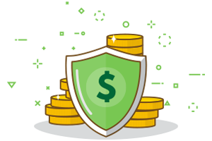 Money with a shield for protection.