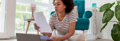 Woman looking at credit score