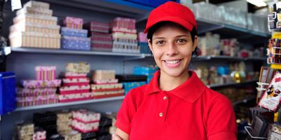 teen girl wearing job uniform at work