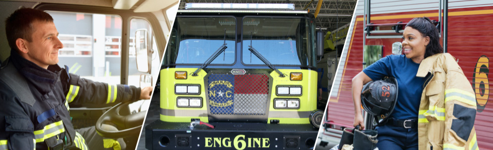 Male firefighter, fire truck, female firefighter