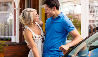 Young couple with their new car.