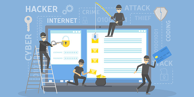 Illustration of thieves robbing a computer.